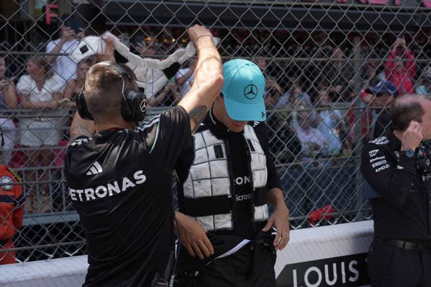 Formula 1 Louis Vuitton Grand Prix Monaco 2026 07 06 2026, Circuit de Monaco, Monte Carlo, Formula 1 Louis Vuitton Grand Prix Monaco 2026 ,in the picture George Russell GBR , Mercedes AMG Petronas Formula One Team with a cooling vest nordphotoxGmbHx xBratic nph00250