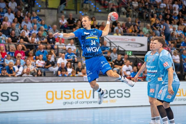 Handball I Men I Season 2025 2026 I Bundesliga I 34 Matchday I TVB Stuttgart HC Erlangen I 07 06 2026 Kai Häfner 34, TVB Stuttgart im Wurf Stuttgart Porsche Arena Baden Württemberg Germany Copyright: xLobeca MaxxPetershansx
