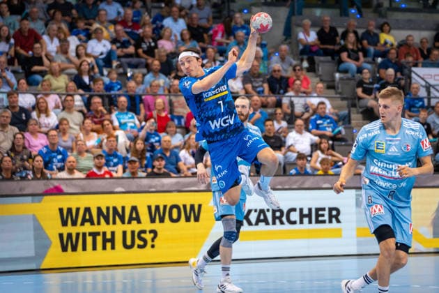 Handball I Men I Season 2025 2026 I Bundesliga I 34 Matchday I TVB Stuttgart HC Erlangen I 07 06 2026 Kasper Thorsen Lien 7, TVB Stuttgart im Wurf Stuttgart Porsche Arena Baden Württemberg Germany Copyright: xLobeca MaxxPetershansx