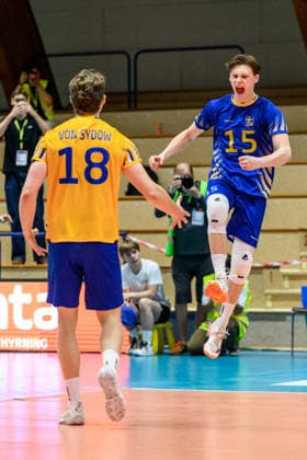 260607 Alfred Fransson of Sweden celebrates after the European League volleyball match between Sweden and Azerbaijan on June 7, 2026 in Lund Photo Mathilda Schuler BILDBYRAN kod MA MA0996 volleyball volleyball european league sweden azerbaijan bbeng jubel  Copyright: MATHILDAxSCHULER BB260607MA019