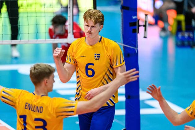 260607 Jacob Ekman of Sweden celebrates during the European League volleyball match between Sweden and Azerbaijan on June 7, 2026 in Lund Photo Mathilda Schuler BILDBYRAN kod MA MA0996 volleyball volleyball european league sweden azerbaijan bbeng jubel  Copyright: MATHILDAxSCHULER BB260607MA020