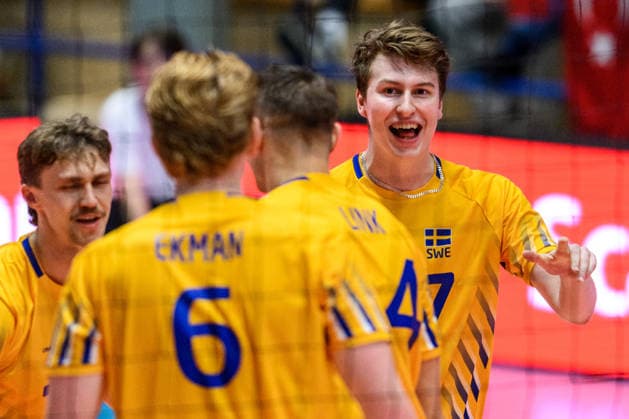 260607 Mans Eriksson of Sweden celebrates during the European League volleyball match between Sweden and Azerbaijan on June 7, 2026 in Lund Photo Mathilda Schuler BILDBYRAN kod MA MA0996 volleyboll volleyball european league sweden azerbaijan bbeng jubel  Copyright: MATHILDAxSCHULER BB260607MA022