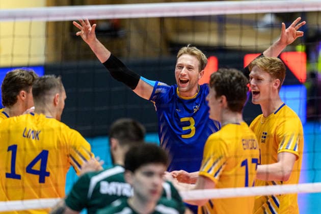 260607 Joel Andersson of Sweden celebrates during the European League volleyball match between Sweden and Azerbaijan on June 7, 2026 in Lund Photo Mathilda Schuler BILDBYRAN kod MA MA0996 volleyball volleyball european league sweden azerbaijan bbeng jubel  Copyright: MATHILDAxSCHULER BB260607MA030