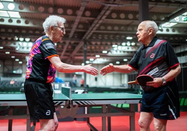 TABLE TENNIS TT FINALS 2026 IN ERFURT FOR EDITORIAL PURPOSES ONLY EDITORIAL USE ONLY p 07 06 2026 Erfurt 94 National German Championships Women Men at the German TT Finals Seniors 90 Final in the photo Günter Thiele SV Erfurt West 90 congratulates Friedhelm Spanke 496 TuS Warstein , left, on winning Germany Thueringen Erfurt Copyright SaschaxFromm Copyright: SaschaxFromm doc866qlmxh2y011j9khgd2 ,EDITORIAL USE ONLY