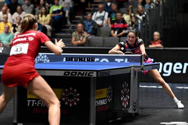 Table tennis 94 National German Championships on 07 06 2026 in the exhibition halls in Erfurt Womens singles final Annett Kaufmann, left and Sabine Winter, right xJFx