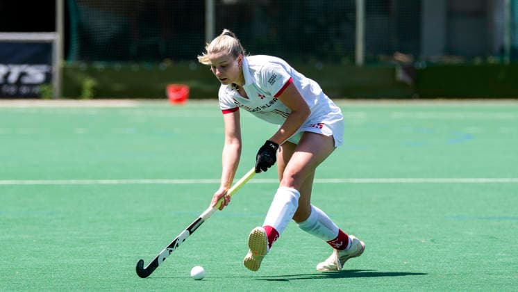 Lisa Schall TSVMH, 55 , on the ball, cropped, full body, single image, single photo, action, action, 07 06 2026, Mannheim Germany , Hockey, 2 Bundesliga, Group South, Women, TSV Mannheim Nürnberger HTC xozx
