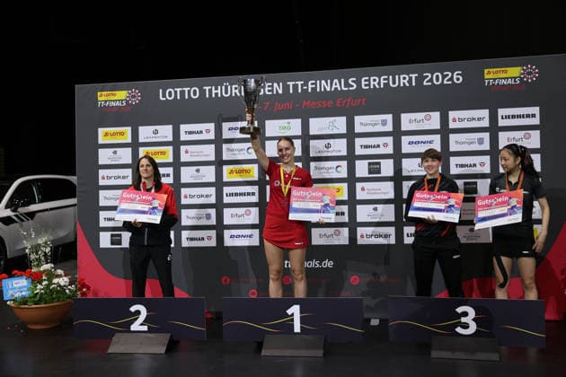 Annett Kaufmann German Champion GER Erfurt TT Finals 2026 German Championships, Table Tennis Exhibition Hall Erfurt 07 06 2026 GER Erfurt TT Finals 2026 German Championships, Table Tennis Exhibition Hall Erfurt 07 06 2026 Thuringia German Championships 06 06 2026 Erfurt Copyright: xEibner-Pressefoto JoergxHirschx EP_JHH