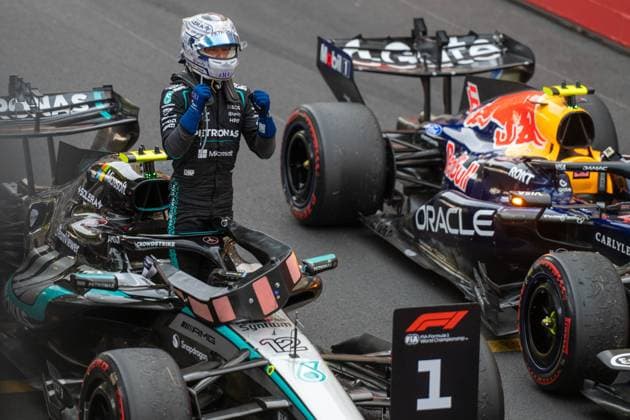 Victory ceremony, Andrea Kimi Antonelli 12, Mercedes AMG Petronas F1 Team, Race Day, Monaco Grand Prix, Motorsport, Men, Formula 1, 07 06 2026 Monte Carlo Monaco MCO Copyright: xkolbert-press MartinxWdziecznyx