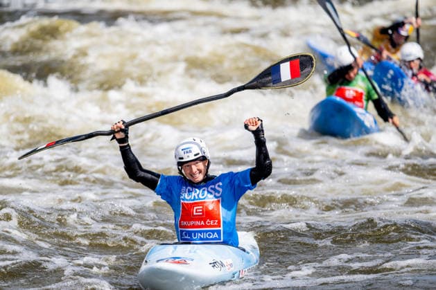 2026 ICF Canoe Slalom World Cup in Prague, Czech Republic, on June 7, 2026. Women s kayak cross finals. Winner Camille Prigent from France. (CTKxPhoto OndrejxDeml) CTKPhotoP2026060703706  CTKPhotoP2026060703706