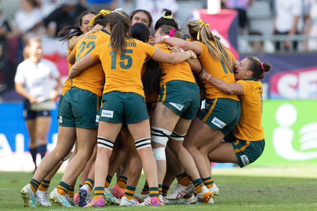 New Zealand Australia, SVNS Rugby World Championship Womens Final Australias cheers after the final whistle Womens Final between New Zealand and Australia Third tournament of the SVNS World Championship, Sevens Rugby World Cup from June 5 to 7, 2026 in Bordeaux France June 7, 2026 , Bordeaux Region Nouvelle Aquitaine France Stade Atlantique