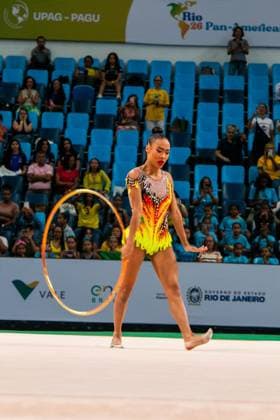 RECORD DATE NOT STATED Pan American Rhythmic gymnastics, Rhythmische Sportgymnastik, RSG championship, in Rio de Janeiro Rio de Janeiro (RJ) 07 06 2026 - Pan American Gymnastics Rhythmic Gymnastics Rio de Janeiro - Athlete Geovanna Santos (Brazil), in the hoop final, at the Pan American Adult Rhythmic Gymnastics Championship this Sunday (07), at Arena Carioca 1, in the Barra da Tijuca Olympic Park.(Foto: Lucas Simonin Gomes Thenews2 imago images) SPO  Copyright: xLucasxSimoninxGomesx