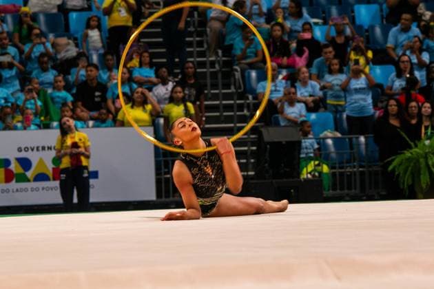 RECORD DATE NOT STATED Pan American Rhythmic gymnastics, Rhythmische Sportgymnastik, RSG championship, in Rio de Janeiro Rio de Janeiro (RJ) 07 06 2026 - Pan American Gymnastics Rhythmic Gymnastics Rio de Janeiro - Athlete Barbara Domingos (BRA), in the hoop final, at the Pan American Adult Rhythmic Gymnastics Championship this Sunday (07), at Arena Carioca 1, in the Barra da Tijuca Olympic Park.(Foto: Lucas Simonin Gomes Thenews2 imago images) SPO  Copyright: xLucasxSimoninxGomesx