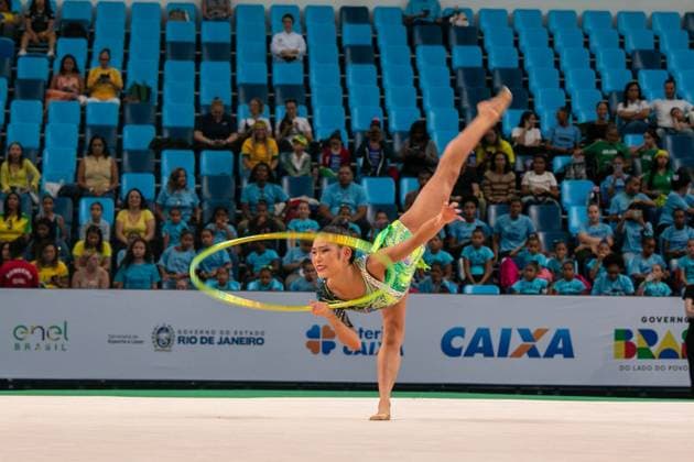 RECORD DATE NOT STATED Pan American Rhythmic gymnastics, Rhythmische Sportgymnastik, RSG championship, in Rio de Janeiro Rio de Janeiro (RJ) 07 06 2026 - Pan American Gymnastics Rhythmic Gymnastics Rio de Janeiro - Athlete Megan Chu (USA), in the hoop final, at the Pan American Adult Rhythmic Gymnastics Championship this Sunday (07), at Arena Carioca 1, in the Barra da Tijuca Olympic Park.(Foto: Lucas Simonin Gomes Thenews2 imago images) SPO  Copyright: xLucasxSimoninxGomesx