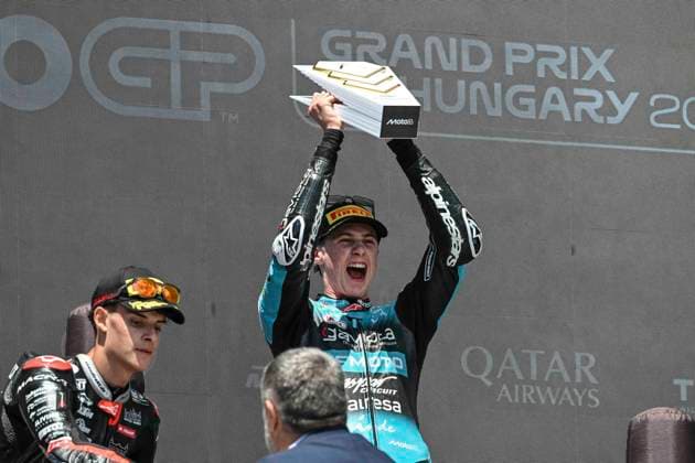 MOTO - MOTO 3 - HUNGARY GRAND PRIX 2026 QUILES Maximo (spa), CFMoto Aspar Team, KTM RC250GP, portrait celebrates his victory on podium during the 2026 Moto3 Grand Prix of Hungary , on Balaton Park circuit, from June 5 to 7, in Hungary - Balaton ParkHungary  Copyright: xGIGIxSOLDANOx