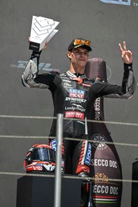 MOTO - MOTO 3 - HUNGARY GRAND PRIX 2026 ALMANSA David (spa), Liqui Moly Dynavolt Intact GP, KTM RC250GP, portrait celebrates his second place on podium during the 2026 Moto3 Grand Prix of Hungary , on Balaton Park circuit, from June 5 to 7, in Hungary - Balaton ParkHungary  Copyright: xGIGIxSOLDANOx