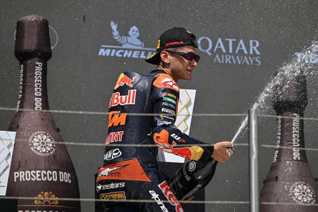 MOTO - MOTO 3 - HUNGARY GRAND PRIX 2026 CARPE Ãlvaro (spa), Red Bull KTM Ajo, KTM RC250GP, portrait celebrates his third place on podium during the 2026 Moto3 Grand Prix of Hungary , on Balaton Park circuit, from June 5 to 7, in Hungary - Balaton ParkHungary  Copyright: xGIGIxSOLDANOx