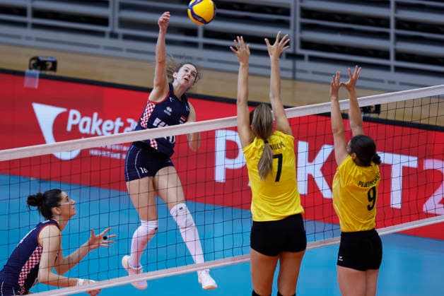 Croatia v Lithuania: CEV Volleyball European League 2026 Women Ana Burilovic of Croatia strikes during the CEV Volleyball European League 2026 Women 3rd round match between Croatia and Lithuania at Sports Hall Gradski vrt on June 07, 2026., in Osijek, Croatia.  DavorxJavorovic PIXSELL