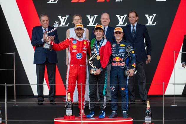 Rainier III, Albert II, Grimaldis, Charlene of Monaco, Podium,Andrea Kimi Antonelli 12, Mercedes AMG Petronas F1 Team, Isack Hadjar 6, Oracle Red Bull Racing, Lewis Hamilton 44, Scuderia Ferrari HP, Toto Wolff, Team Principal Mercedes AMG Petronas Formula One Team, Race Day, Monaco Grand Prix, Motorsport, Men, Formula 1, 07 06 2026 Monte Carlo Monaco MCO Copyright: xkolbert-press MartinxWdziecznyx