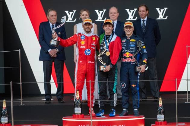 Rainier III, Albert II, Grimaldis, Charlene of Monaco, Podium,Andrea Kimi Antonelli 12, Mercedes AMG Petronas F1 Team, Isack Hadjar 6, Oracle Red Bull Racing, Lewis Hamilton 44, Scuderia Ferrari HP, Toto Wolff, Team Principal Mercedes AMG Petronas Formula One Team, Race Day, Monaco Grand Prix, Motorsport, Men, Formula 1, 07 06 2026 Monte Carlo Monaco MCO Copyright: xkolbert-press MartinxWdziecznyx