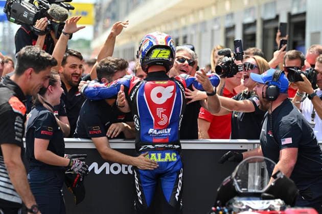 MOTO - MOTO 2 - HUNGARY GRAND PRIX 2026 SALAC Filip (cze), OnlyFans American Racing Team, Kalex Moto2, portrait celebrates his second place during the 2026 Moto2 Grand Prix of Hungary , on Balaton Park circuit, from June 5 to 7, in Hungary - Balaton ParkHungary  Copyright: xGIGIxSOLDANOx