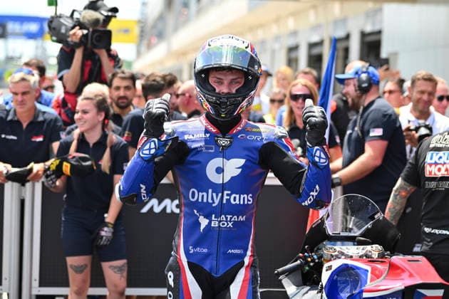 MOTO - MOTO 2 - HUNGARY GRAND PRIX 2026 SALAC Filip (cze), OnlyFans American Racing Team, Kalex Moto2, portrait celebrates his second place during the 2026 Moto2 Grand Prix of Hungary , on Balaton Park circuit, from June 5 to 7, in Hungary - Balaton ParkHungary  Copyright: xGIGIxSOLDANOx