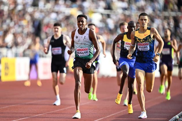 STOCKHOLM, SWEDEN 20260607 Yared Nuguse, USA, center wins and Cameron Myers, Australia, comes in second in the men s 1500m during the IAAF Diamond League athletics meeting at Stockholm Olympic Stadium in Stockholm, Sweden, on June 7, 2026 STOCKHOLM SWEDEN x10430x  Copyright: xChristinexOlsson TTx SWEDEN DIAMOND LEAGUE ATHLETICS