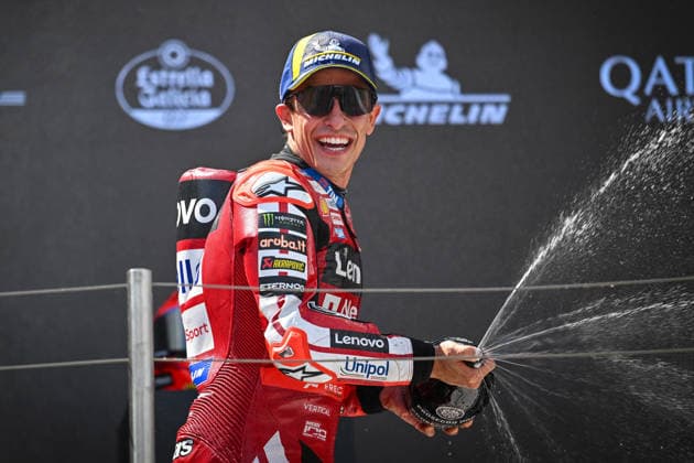 MOTO - MOTO GP - HUNGARY GRAND PRIX 2026 MARQUEZ Marc (spa), Ducati Lenovo Team, Ducati Desmosedici GP26, portrait celebrates his 100th Grand Prix on podium during the 2026 MotoGP Grand Prix of Hungary , on Balaton Park circuit, from June 5 to 7, in Hungary - Balaton ParkHungary  Copyright: xGIGIxSOLDANOx