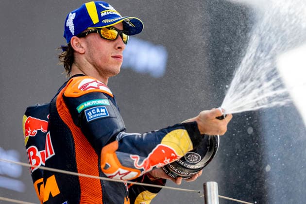 MotoGP of Hungary - Race Number 37 Red Bull KTM Factory Racing rider Pedro Acosta celebrates coming second in the race at the 2026 Grand Prix of Hungary. Balatonfokajar Balatonfokajar Hungary  Copyright: xStephenxBlackberryx originalFilename:blackberry-2026gran260607_npito.jpg