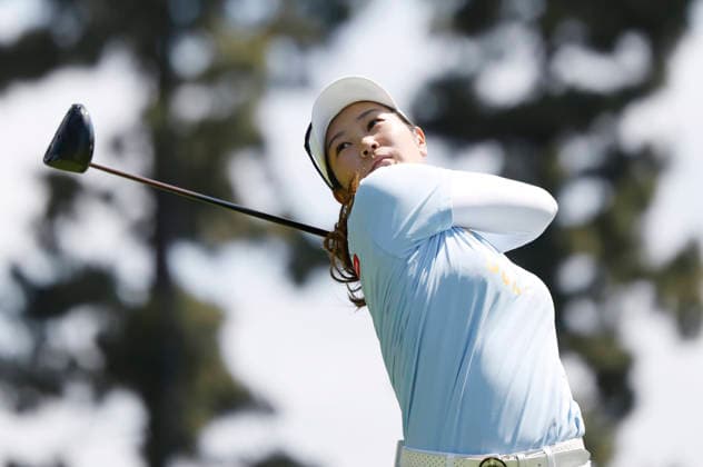 Sora Kamiya of Japan tees off on the 2nd hole during the final round of the 81st Women s U.S. Open golf championship at the Riviera Country Club in Pacific Palisades, California, on Sunday, June 7, 2026.  GLP20260607904 CAROLINExBREHMAN