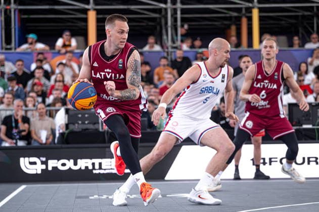 Warszawa 07.06.2026. 3x3 Basketball World Cup Day 7 in Warsaw, Poland. Serbia - Latvia match --- Mistrzostwa Swiata w koszykowce 3x3 Dzien 7 w Warszawie. Mecz Serbia - Lotwa Persons Shown : Karlis Lasmanis Nenad Nerandzic Fot. Kai Taller Arena Akcji NEWSPIX.PL --- newspix.pl 