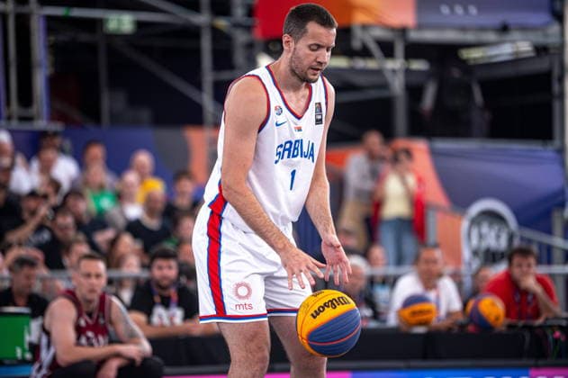Warszawa 07.06.2026. 3x3 Basketball World Cup Day 7 in Warsaw, Poland. Serbia - Latvia match --- Mistrzostwa Swiata w koszykowce 3x3 Dzien 7 w Warszawie. Mecz Serbia - Lotwa Persons Shown : Andreja Milutinovic Fot. Kai Taller Arena Akcji NEWSPIX.PL --- newspix.pl 