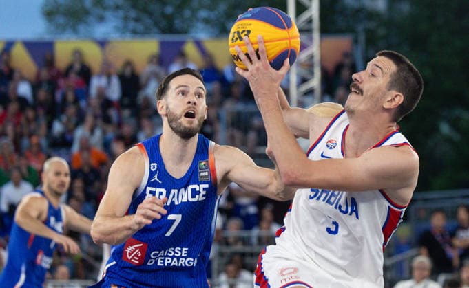 FIBA 3x3 World Cup Hugo Suhard, Strahinja Stojacic during FIBA 3x3 World Cup 3rd place match Serbia vs France in Warsaw, Poland, on June 7, 2026 Warsaw Poland  Copyright: xFotoxOlimpikx originalFilename:jastrzebowski-fiba3x3w260607_npQZZ.jpg