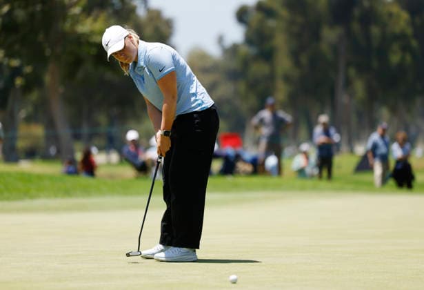Maja Stark of Sweden putts on the 1st green during the final round of the 81st Women s U.S. Open golf championship at the Riviera Country Club in Pacific Palisades, California, on Sunday, June 7, 2026.  GLP20260607930 CAROLINExBREHMAN