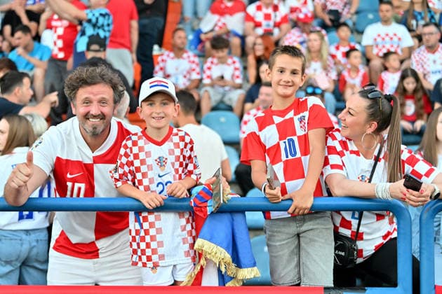VARAZDIN, CROATIA - JUNE 07: Croatian fans before the International men’s football Friendly match between Croatia and Slovenia at Stadium Varteks, Varazdin on June 07, 2026 in Varazdin, Croatia. (Photo by Igor Kupljenik Sports Press Photo).  Copyright: xIgorxKupljenikx xSPPx Sportspressphoto_SPR163043