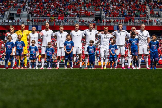 260607 Martin odegaard, goalkeeper orjan Haskjold Nyland, Fredrik Aursnes, Kristoffer Ajer, David Moller Wolfe, Torbjorn Lysaker Heggem, Sander Berge, Antonio Nusa, Alexander Sorloth and Erling Braut Haaland during line up ahead of the international friendly football match between Morocco and Norway ahead of the FIFA World Cup 2026 on June 7, 2026 in New Jersey Photo Vegard Grott BILDBYRAN kod VG VG0943 bbeng fotboll football soccer fotball fifa world cup vm fotball vm precamp pre camp träningslandskamp privatlandskamp landskamp international friendly norway marocko morocco marokko  Copyright: VEGARDxGRoTT BB260607VG022