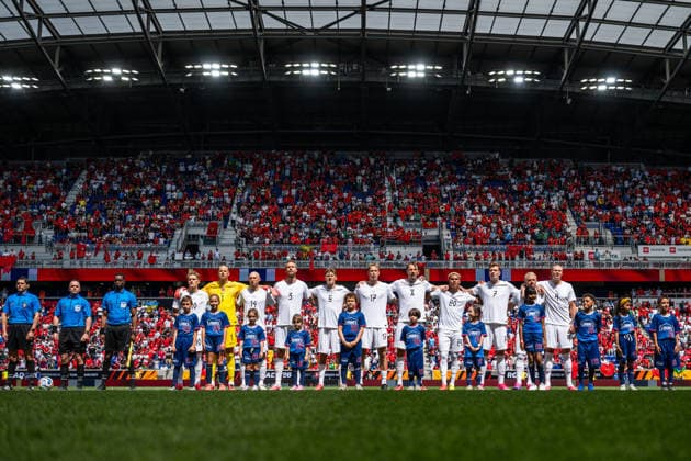 260607 Martin odegaard, goalkeeper orjan Haskjold Nyland, Fredrik Aursnes, Kristoffer Ajer, David Moller Wolfe, Torbjorn Lysaker Heggem, Sander Berge, Antonio Nusa, Alexander Sorloth and Erling Braut Haaland during line up ahead of the international friendly football match between Morocco and Norway ahead of the FIFA World Cup 2026 on June 7, 2026 in New Jersey Photo Vegard Grott BILDBYRAN kod VG VG0943 bbeng fotboll football soccer fotball fifa world cup vm fotball vm precamp pre camp träningslandskamp privatlandskamp landskamp international friendly norway marocko morocco marokko  Copyright: VEGARDxGRoTT BB260607VG023