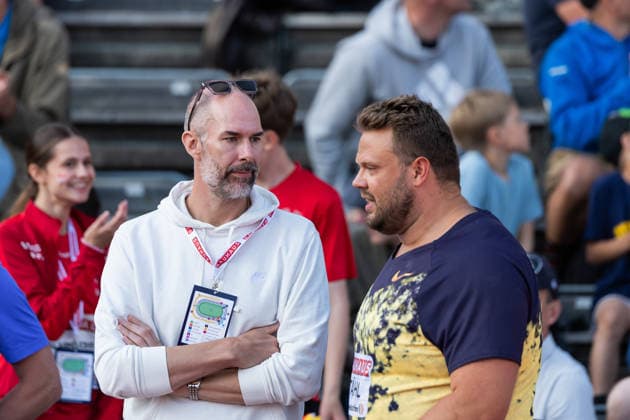 260607 Coach Staffan Jönsson and Daniel Stahl of Sweden competes in the men s discus during Bauhaus galan, part of the Diamond League series, June 7, 2026 in Stockholm Photo Maxim ThorÃ BILDBYRAN kod MT MT1057 friidrott athletics friidrett diamond league bauhaus galan bbeng Stockholm  Copyright: MAXIMxTHORE BB260607MT159