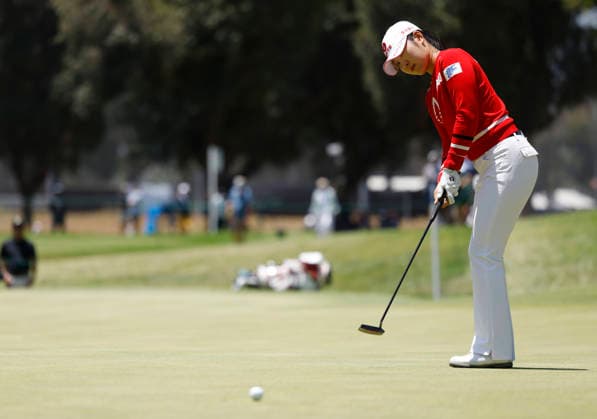 Hyunjo Yoo of South Korea putts on the 1st green during the final round of the 81st Women s U.S. Open golf championship at the Riviera Country Club in Pacific Palisades, California, on Sunday, June 7, 2026.  GLP20260607935 CAROLINExBREHMAN