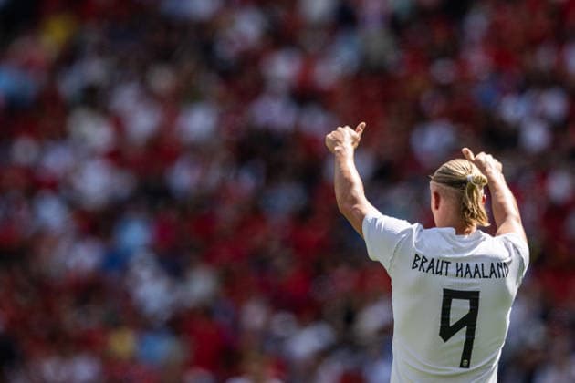 260607 Erling Braut Haaland of Norway during the international friendly football match between Morocco and Norway ahead of the FIFA World Cup 2026 on June 7, 2026 in New Jersey Photo Vegard Grott BILDBYRAN kod VG VG0943 bbeng fotboll football soccer fotball fifa world cup vm fotball vm precamp pre camp träningslandskamp privatlandskamp landskamp international friendly norge norway marocko morocco marokko  Copyright: VEGARDxGRoTT BB260607VG030