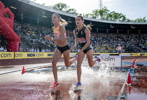 STOCKHOLM, SWEDEN 20260607 Gracie Hyde and Olivia Markezich, USA, in the womens 3000m hurdles during Sundays Diamond League gala Bauhaus Gala at Stockholm Stadium STOCKHOLM SWEDEN x10430x  Copyright: xChristinexOlsson TTx DIAMOND LEAGUE STOCKHOLM 2026