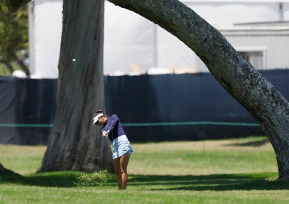 Alison Lee hits an approach shot on the 1st fairway during the final round of the 81st Women s U.S. Open golf championship at the Riviera Country Club in Pacific Palisades, California, on Sunday, June 7, 2026.  GLP20260607937 CAROLINExBREHMAN