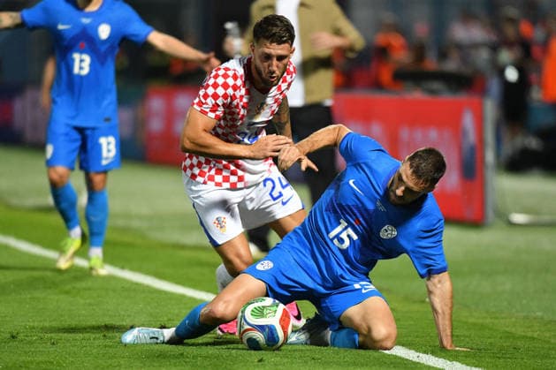 Croatia v Slovenia - International Friendly, Länderspiel, Nationalmannschaft Marco Pasalicof Croatia and Danijel Sturm of Slovenia competes for the ball during the international friendly match between Croatia and Slovenia at Stadium Varteks on June 7, 2026 in Varazdin, Croatia.  VjeranxZganecxRogulja PIXSELL