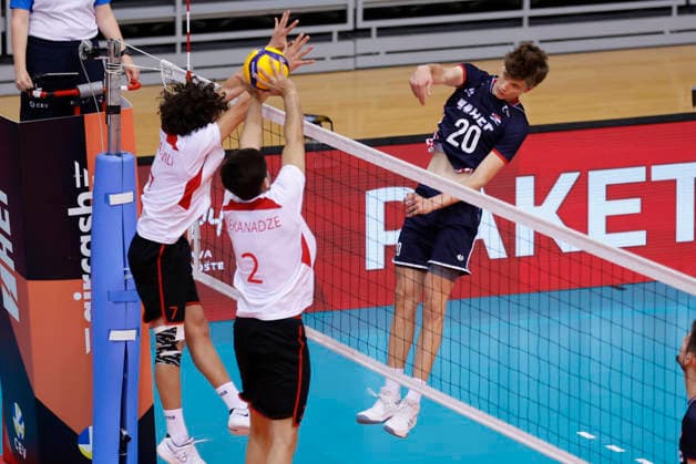 Croatia v Georgia: CEV Volleyball European League 2026 Men Gabrijel Cvanciger of Croatia strikes during the CEV Volleyball European League 2026 Men 3rd round match between Croatia and Georgia at Sports Hall Gradski vrt on June 07, 2026., in Osijek, Croatia.  DavorxJavorovic PIXSELL