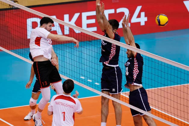 Croatia v Georgia: CEV Volleyball European League 2026 Men Aleksi Zakaidze of Georgia strikes during the CEV Volleyball European League 2026 Men 3rd round match between Croatia and Georgia at Sports Hall Gradski vrt on June 07, 2026., in Osijek, Croatia.  DavorxJavorovic PIXSELL