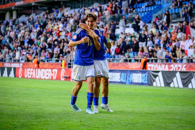 UEFA Under-17 European Championship, EM, Europameisterschaft Estonia 2026 Francesco Ballarin of Italy U-17 national team, Nationalteam celebrating winning the European Championship during the UEFA Under-17 European Championship Final match between Italy U-17 vs Belgium U-17 national teams, Tallinn Estonia 07.06.2026 Tallinn A Le Coq Arena Estonia Copyright: xMaurixLevandix