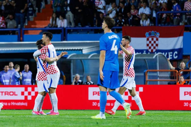 Pre World cup international friendly 2026 match between Croatia and Slovenia Luka Modric Croatia 10 and Ivan Perisic Croatia 14 celebrates after Luka Modric Croatia 10 scoring a goal during Pre World cup international friendly 2026 football match between Croatia and Slovenia, Stadium Varteks, Varazdin, Croatia 07 06 2026 Copyright: xBEAUTIFULxSPORTS Bosnjakovicx