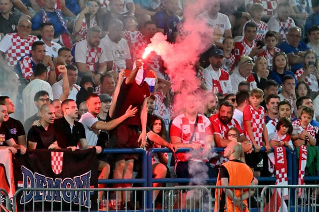 VARAZDIN, CROATIA - JUNE 07: Croatian fans during the International men’s football Friendly match between Croatia and Slovenia at Stadium Varteks, Varazdin on June 07, 2026 in Varazdin, Croatia. (Photo by Igor Kupljenik Sports Press Photo).  Copyright: xIgorxKupljenikx xSPPx Sportspressphoto_SPR163075
