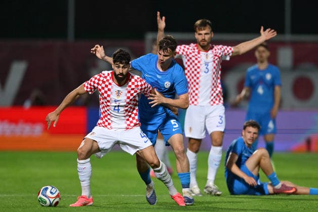 Croatia v Slovenia - International Friendly, Länderspiel, Nationalmannschaft Josko Gvardiol of Croatia and Srdjan Kuzmic of Slovenia competes for the ball during the international friendly match between Croatia and Slovenia at Stadium Varteks on June 7, 2026 in Varazdin, Croatia.  IgorxSoban PIXSELL