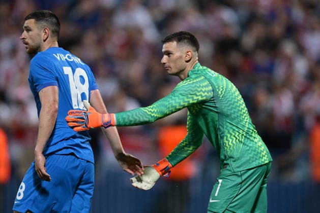 Croatia v Slovenia - International Friendly, Länderspiel, Nationalmannschaft Zan Vipotnik of Slovenia and Dominik Livakovic of Croatia during the international friendly match between Croatia and Slovenia at Stadium Varteks on June 7, 2026 in Varazdin, Croatia.  IgorxSoban PIXSELL