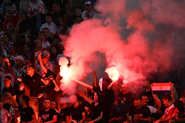 Croatia v Slovenia - International Friendly, Länderspiel, Nationalmannschaft Supporters of Croatia use pyrotechnics during the international friendly match between Croatia and Slovenia at Stadium Varteks on June 7, 2026 in Varazdin, Croatia.  IgorxSoban PIXSELL